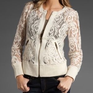Free people white/cream lace bomber jacket XS